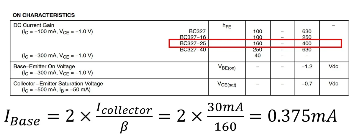 ضریب تقویت کنندگی BC327 و محاسبه جریان بیس