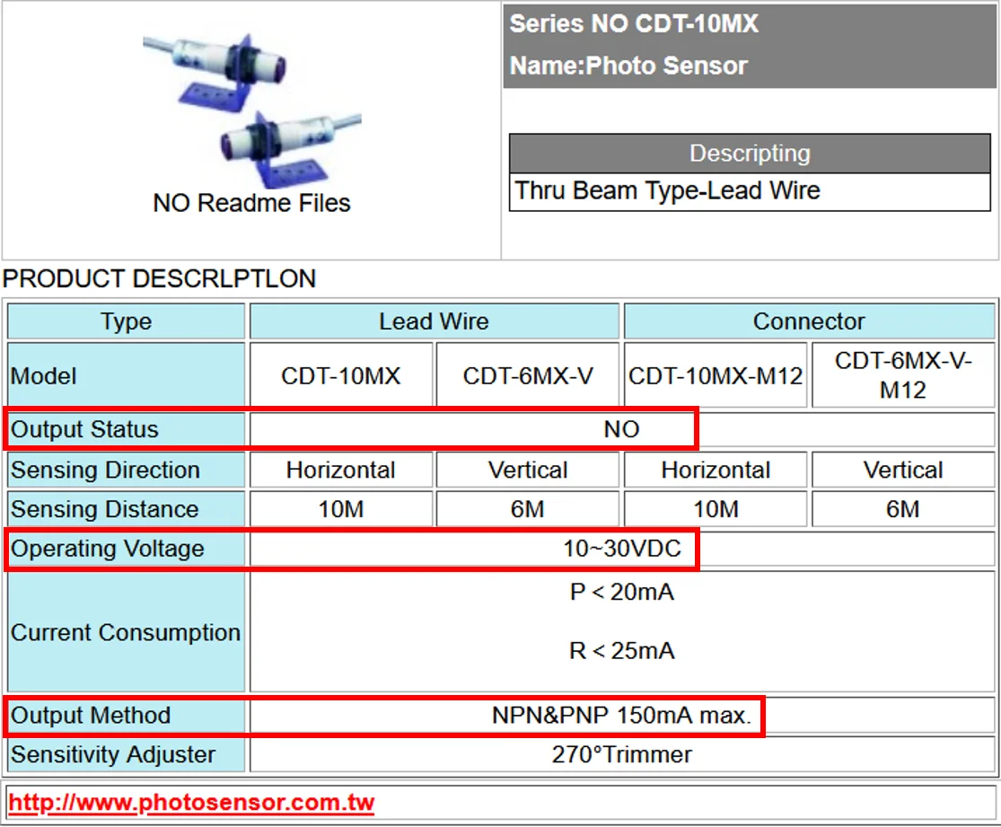 دیتاشیت سنسور مجاورتی نوری فوتک CDT-10MX