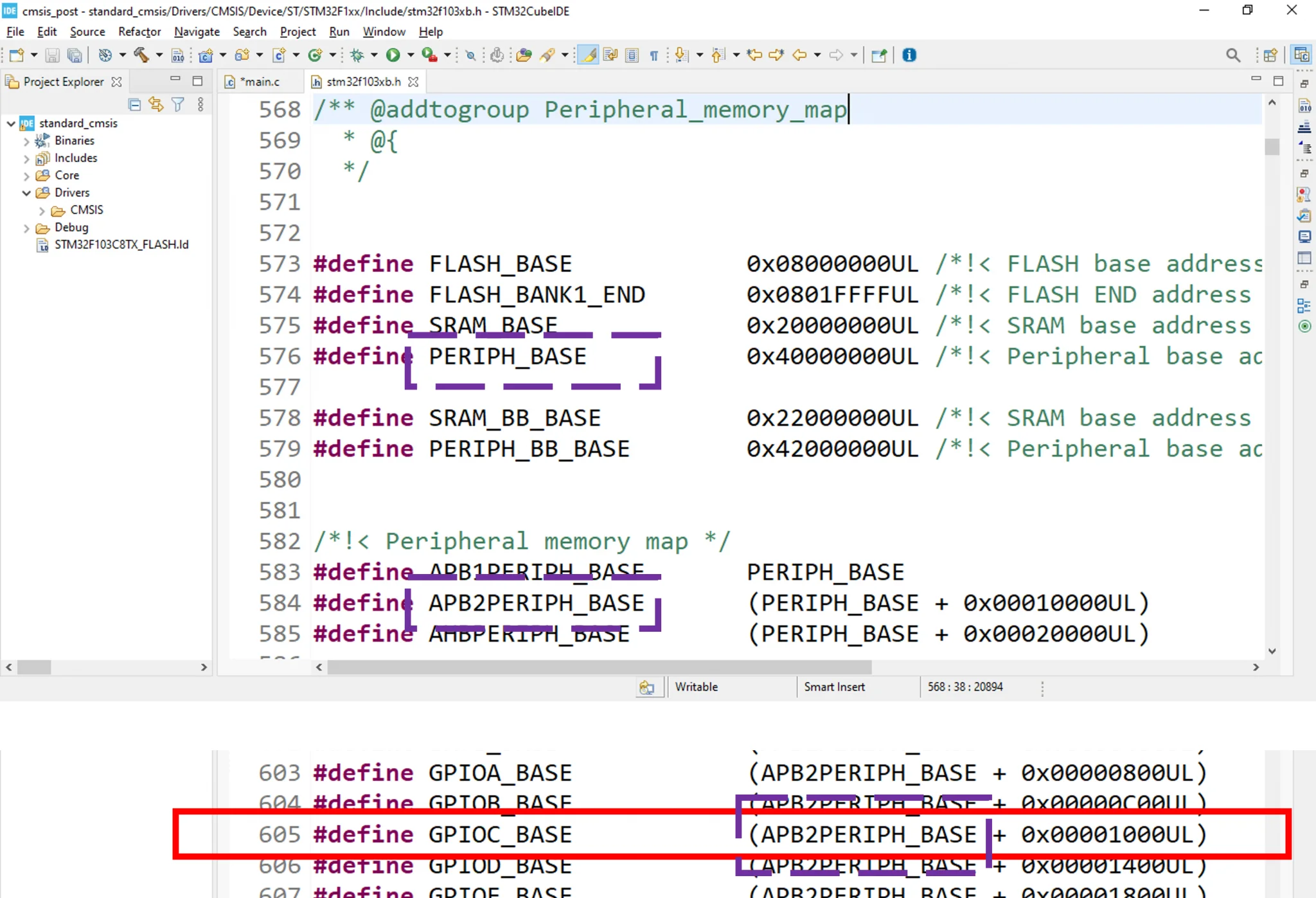 تعریف Base address پریفرال ها در فایل CMSIS