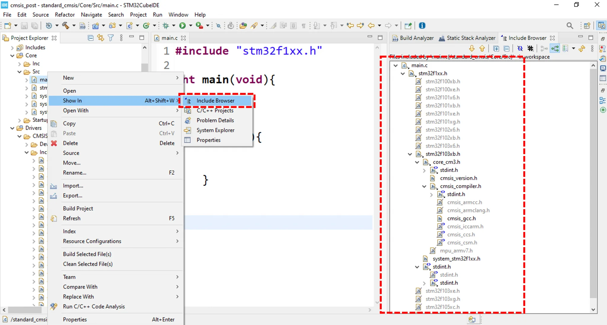 include browser در نرم افزار STM32CubeIDE