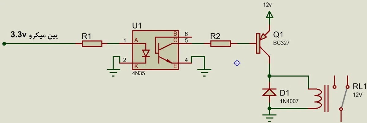 اتصال رله به میکروکنترلر با اپتوکوپلر 4n35 و ترانزیستور BC327